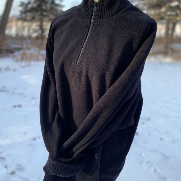 Black Thick Fleece 1/2 Zip Pullover Sweater 3X - Picture 2 of 12